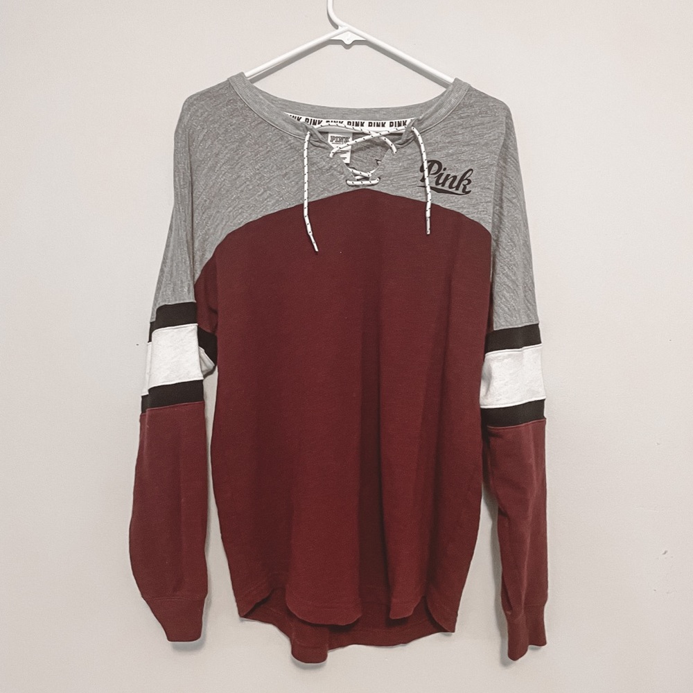 Pink Victoria’s Secret maroon lace up pullover